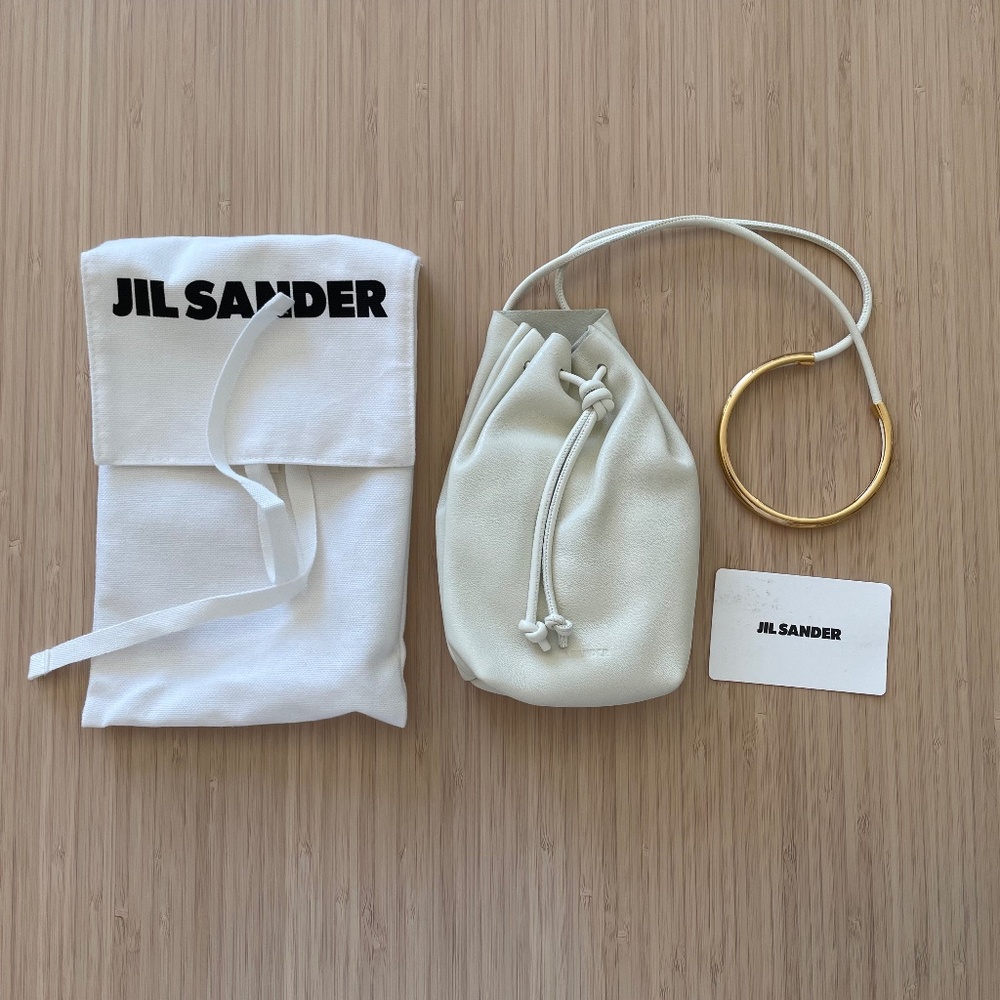 JIL SANDER Off-White Small Metal Bracelet Drawstring Bag